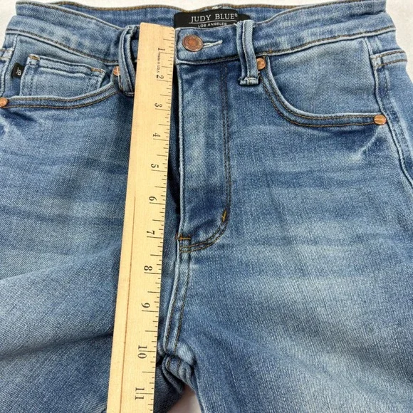 Judy Blue Flare Jeans Women Size 3 24x30 Blue Excellent Raw Hem High Rise - Picture 10 of 10